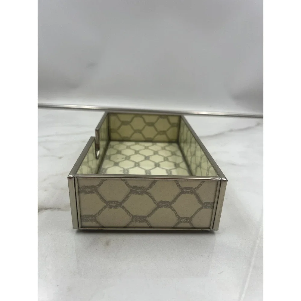 Silver Tone Metal Nautical Rope Trellis Glass Guest Towel Holder Vanity Tray